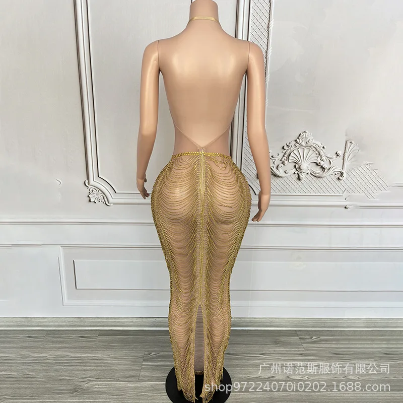 Sexy cou lumière luxe diamant brillant Festival de musique femme chanteuse Concert Performance vêtements montrer modèle Performance vêtements