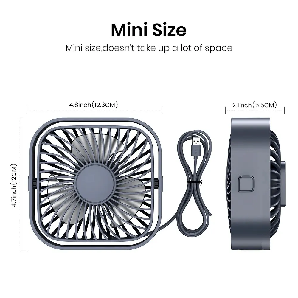 TOPK USB Desk Fan,Strong Airflow &Quiet Operation,Three-Speed Wind Small Fan,360° Rotatable Head for Home Office Table & Deskto