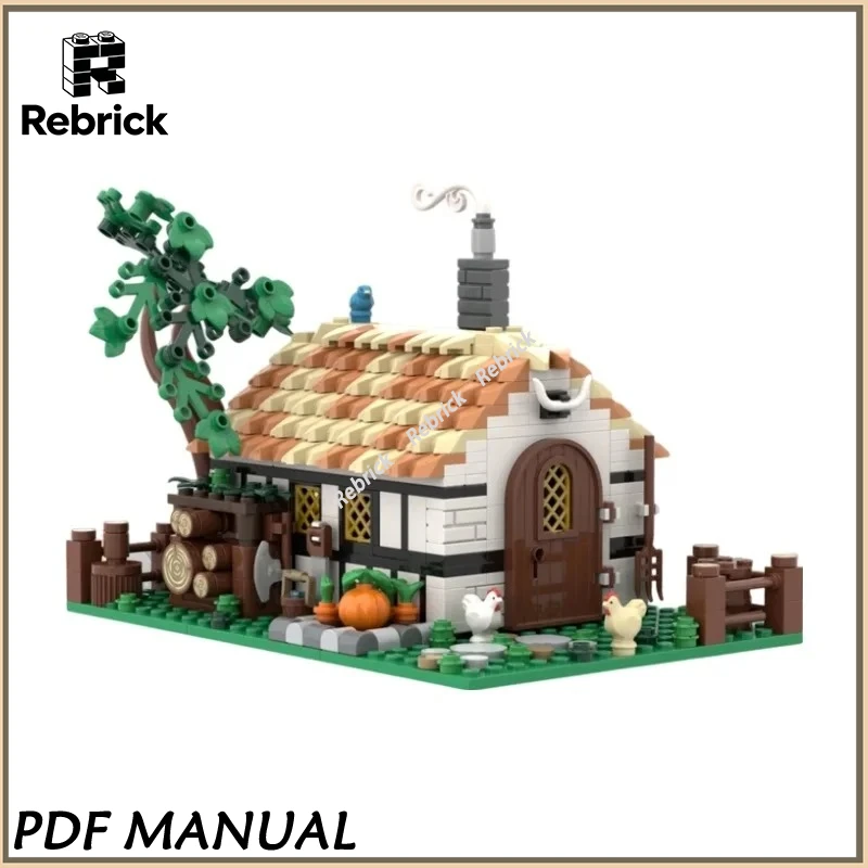 MOC Historic Farm Cottage Building Blocks Medieval European Countryside Residence Desktop Brick Decor