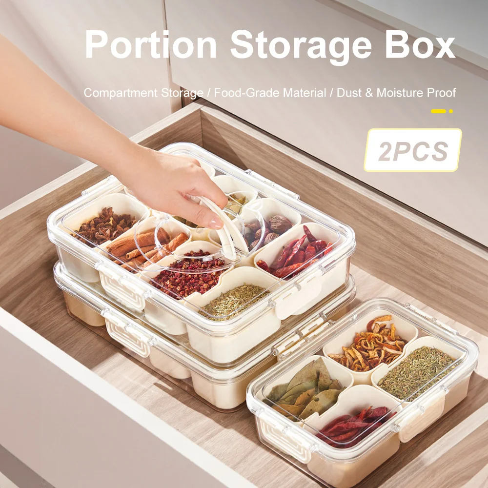 8-Gitter-Snackbox-Behälter, tragbares Reise-Charcuterie-Brett mit Deckel, Kühlschrank-Aufbewahrungsbox für Lebensmittel, Snack-Organizer