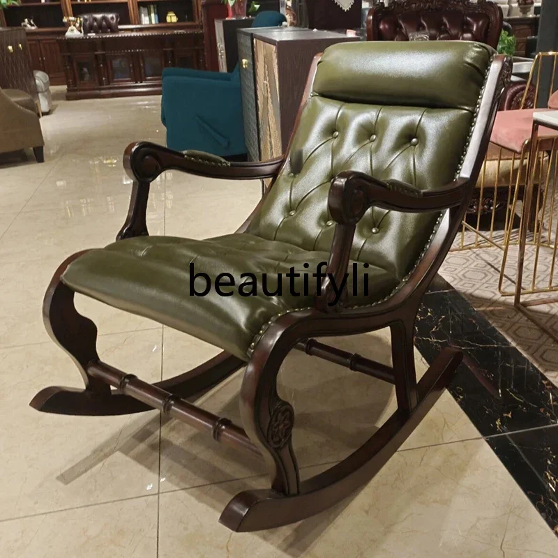 

SS American solid wood lazy rocking chair home leisure recliner European living room bedroom balcony single sofa