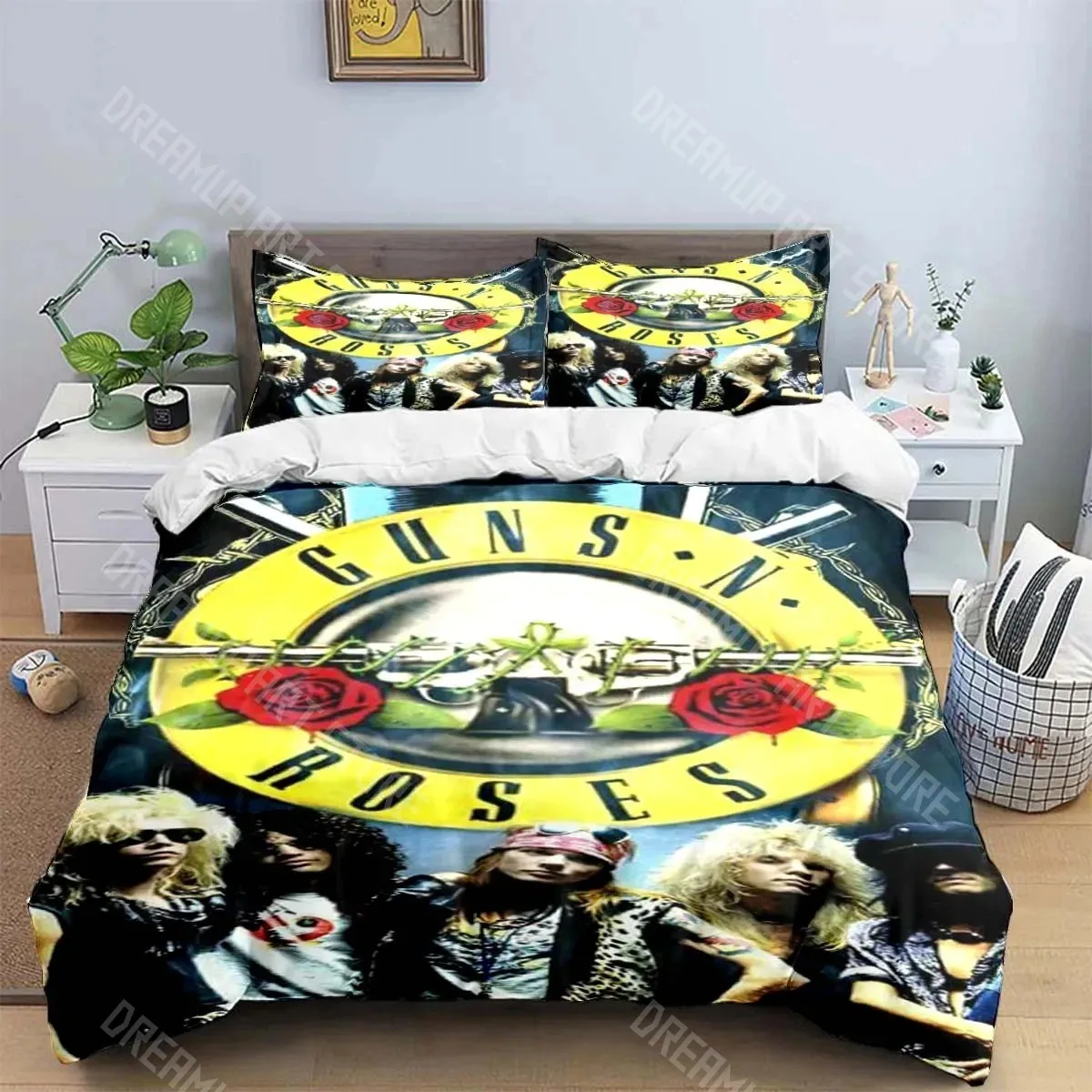 3D Printed Guns N R-Roses Band Bedding Set for Boys Girls Duvet Cover Included Twin Queen King Full Single Double Sizes