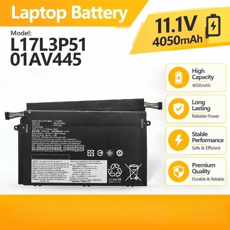 Replacement Battery for Lenovo ThinkPad E480 E490 E580 E14 E15 L17L3P51 01AV445 High Capacity Laptop Power Supply