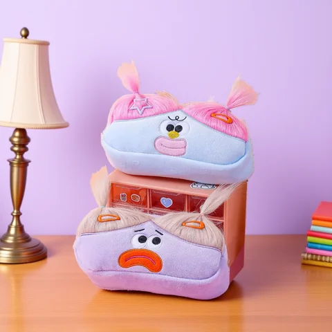 1Pcs Cartoon Funny Fried Hair Pencil Case Ugly Doll Plush Pen Bag Big Eye Monster Sweet Girl Heart Storage Bag Plush Toy