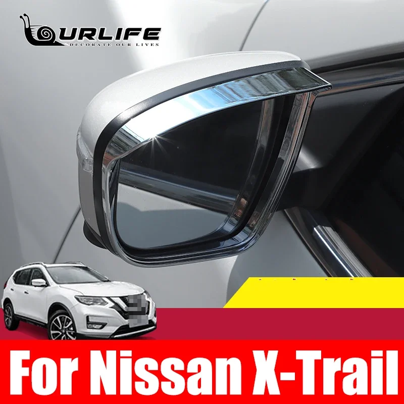 

For Nissan X-Trail T32 Rogue 2014-2021 ABS Chrome Car Rearview Mirror Covers Rain Eyebrow Frame Exterior Cover Trim Accessories