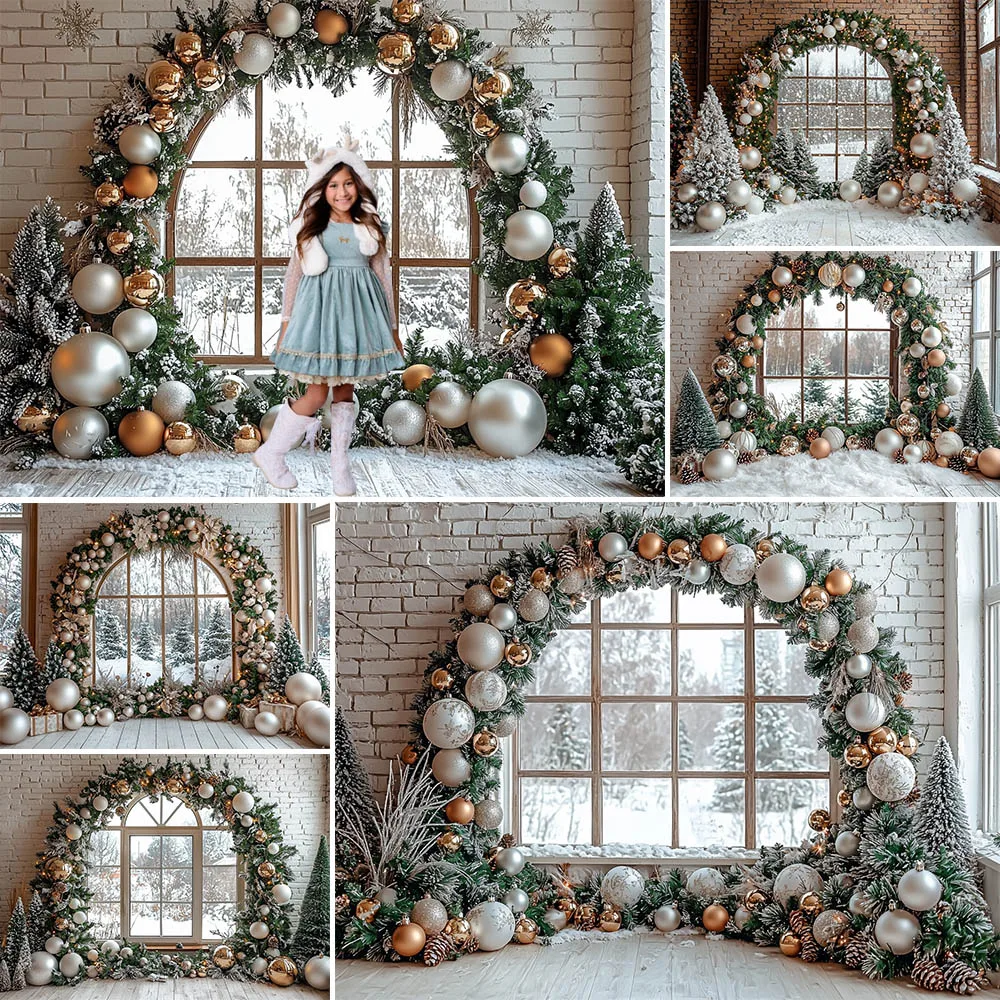 Winter Christmas Photography Background Xmas Wreath Window Holiday Decoration Supplies Family Portrait Photo Studio Props Banner