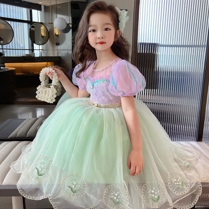 

Cute Girl Princess Dress Little Girl Puff Sleeve Gala Tutu Gown Kids Birthday Bow Outfits Flower Girl Wedding Party Clothes