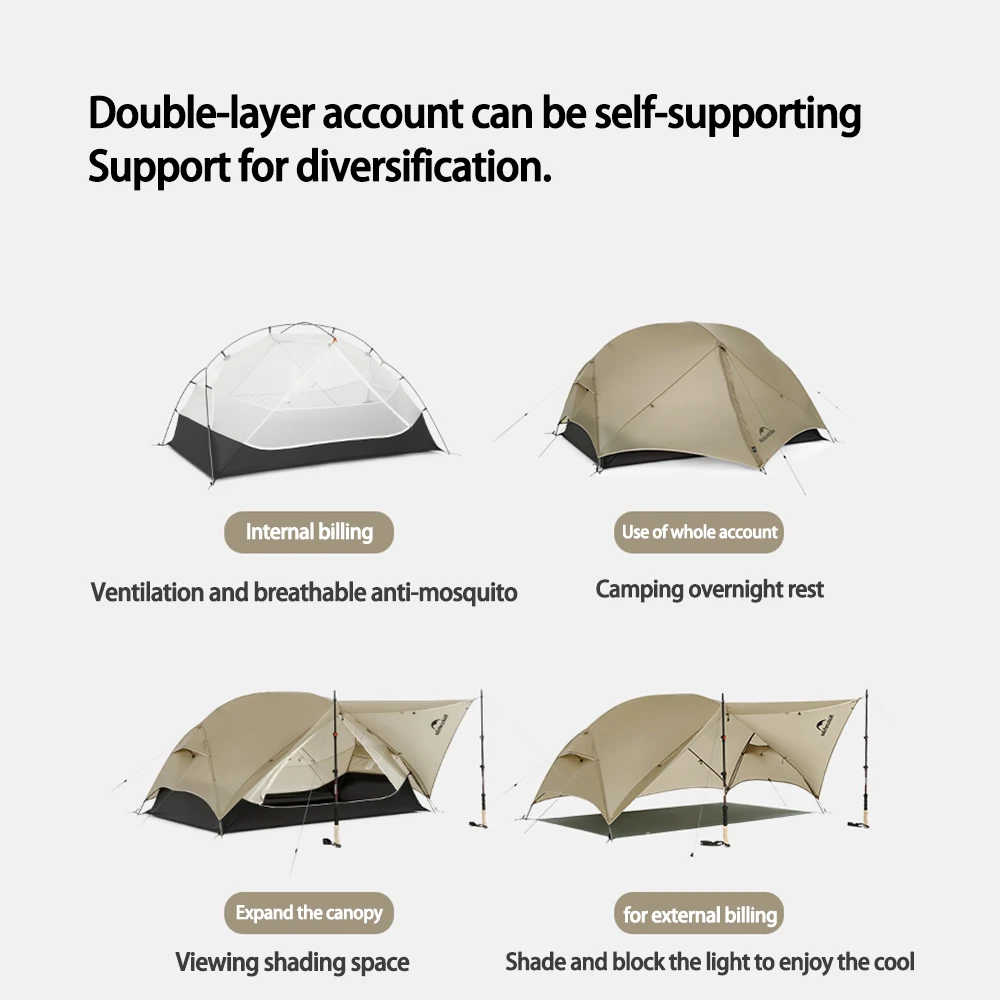 Naturehike Mongar UL Campingzelt 1-2 Personen Outdoor-Reise-Rucksackzelt 15D Nylon Wasserdichtes Ultraleichtes Schutzzelt Wandern – Detail 16