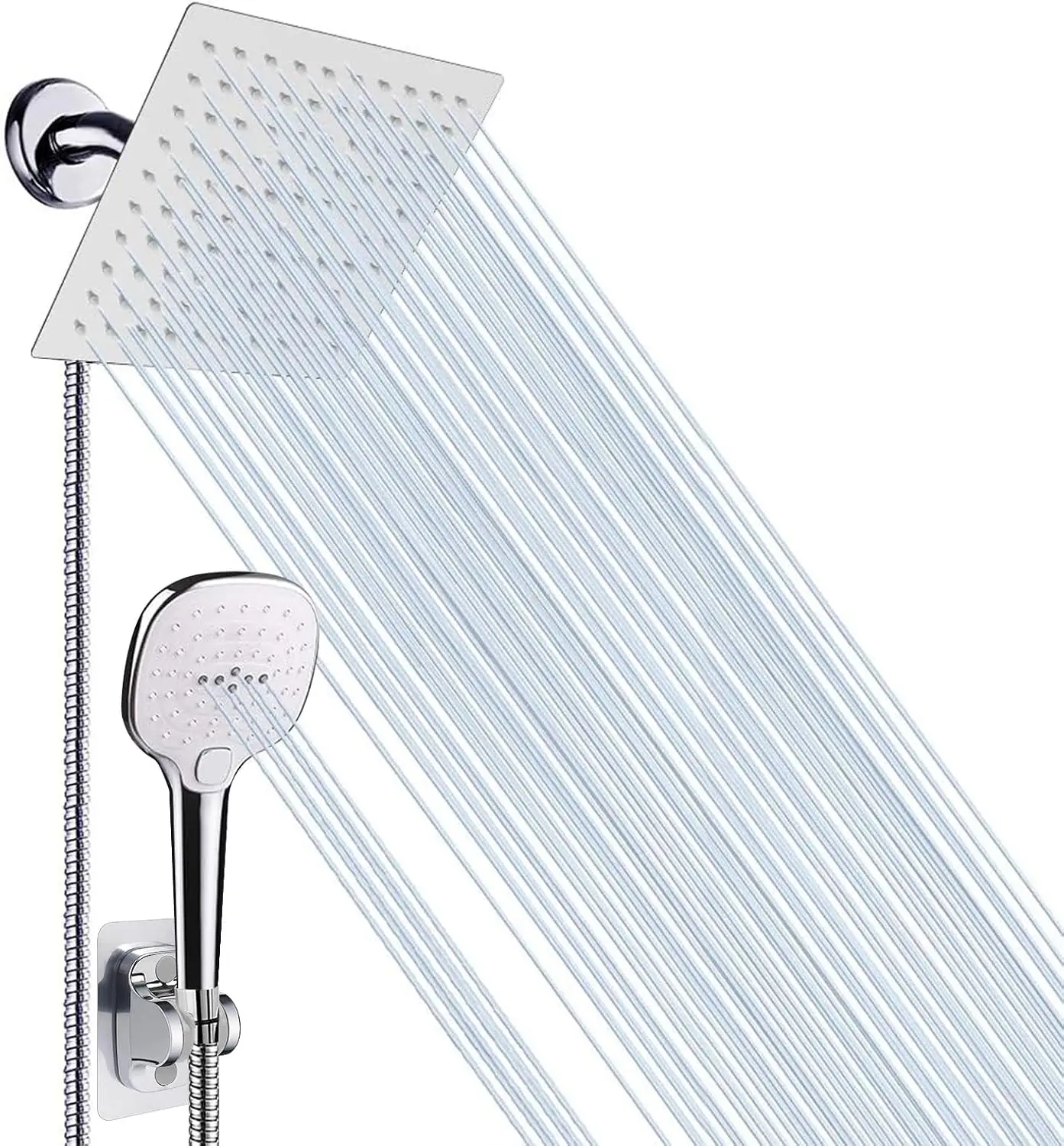 Shower Head with Hose High Pressure Stainless Steel Rain Handheld 3 Settings 8 Inch Chrome