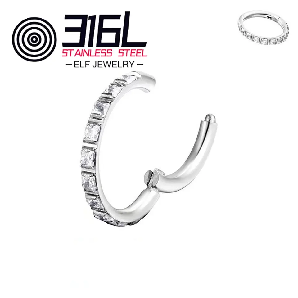 Wholesale Crystal 316L Stainless Steel Must Hoop Nose Ring Ear Piercing Resale Jewelry