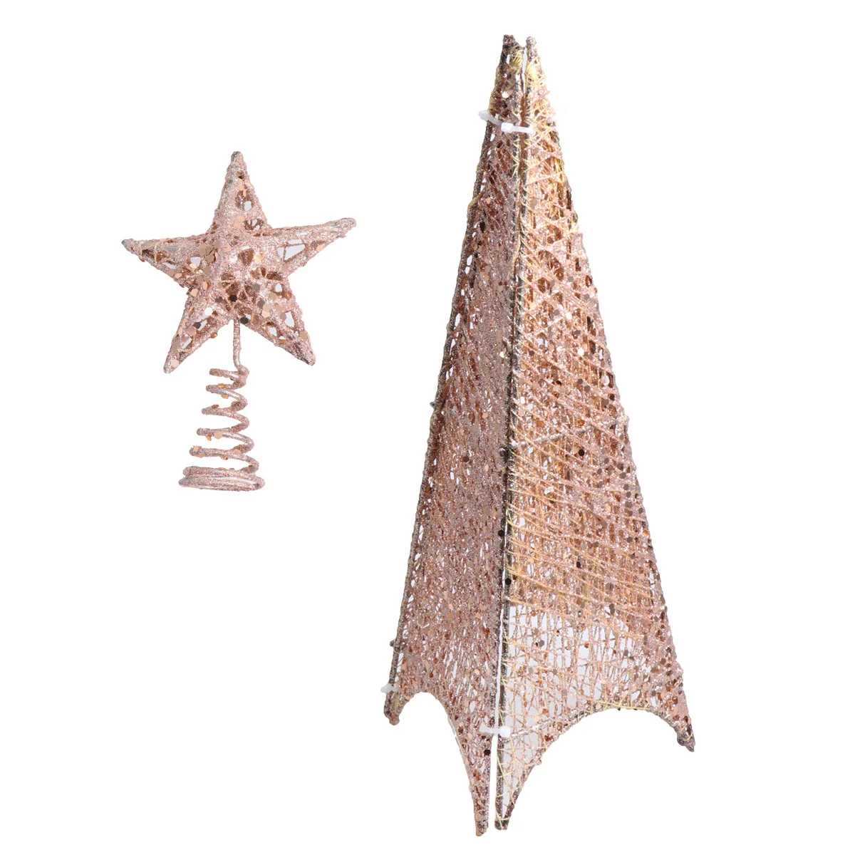 

40Cm Premium Glowing Christmas Tree Tower Design Metal Holiday Decor for Living Room Party Centerpiece Rose Gold