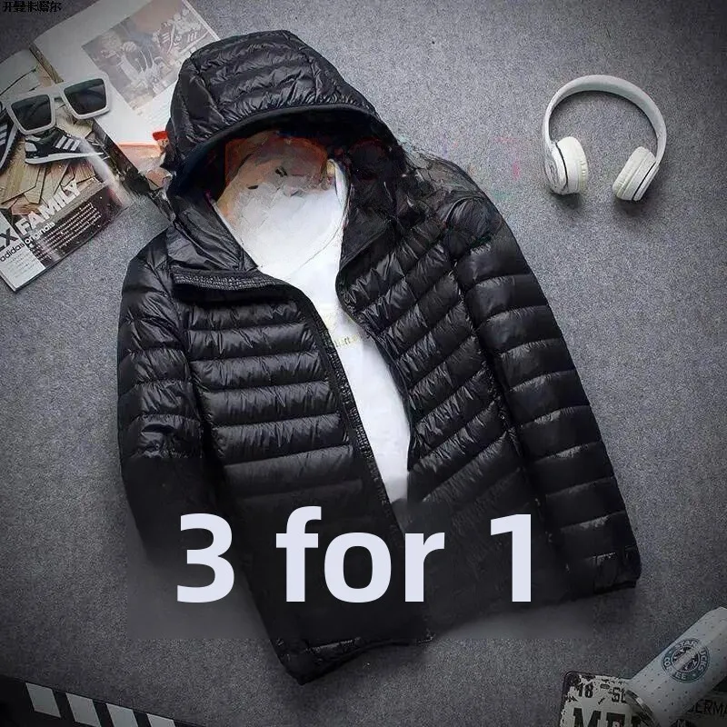 

Men's Quilted Jacket Ultra-Thin Short Padded Coat Large Size Hooded Stand-Collar Spring/Autumn Outerwear Warm Polyester Fiber