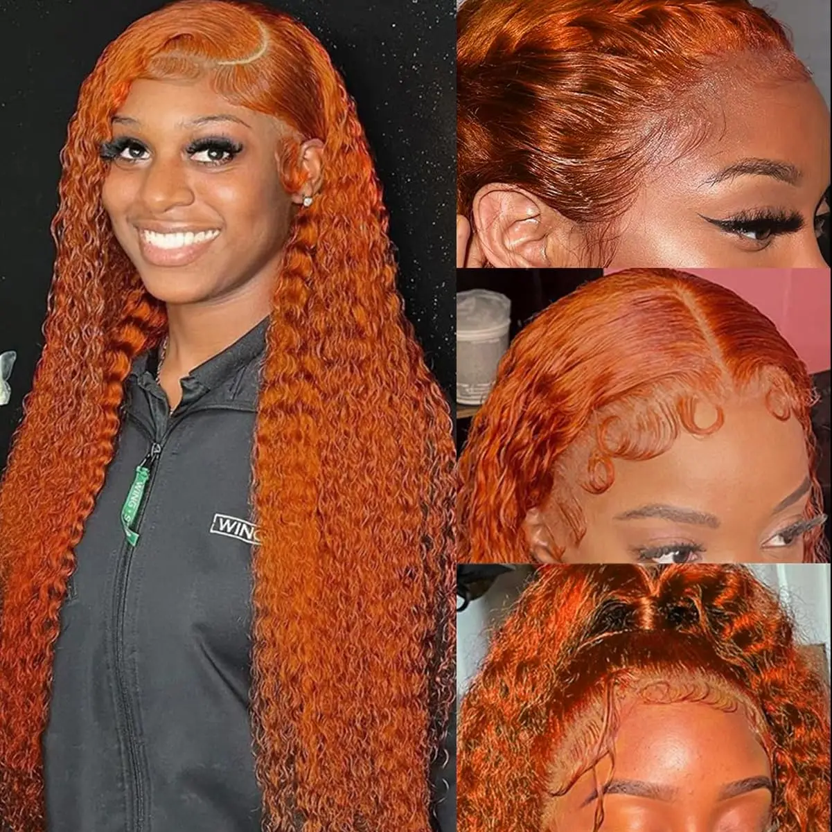 350# 13x4 Ginger Orange Deep Wave Wigs Human Hair Pre Plucked For Black Women