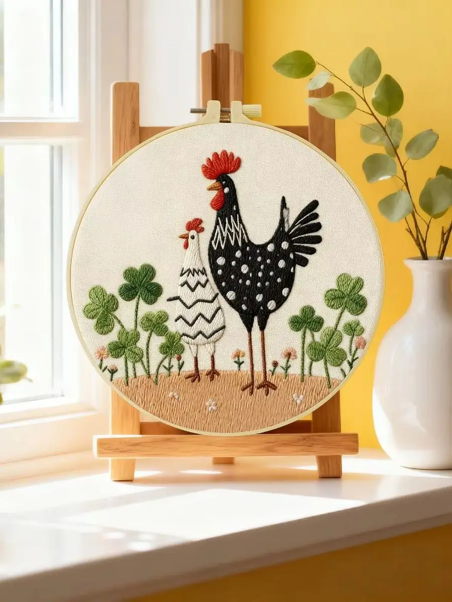 1 Stück 20X20CM/15X15CM 7,87/6,3 Zoll Tier - Huhn Stickerei Starter-Kit DIY-Kit DIY-Stickerei-Set Handarbeiten Heimdekoration – Detail 6
