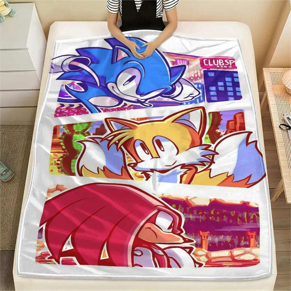 Sonic the Hedgehog Flannel Blanket Print Warm Comfortable Throw for Home Sofa Bed Couch Outdoor Travel Picnic Blanket -xia44