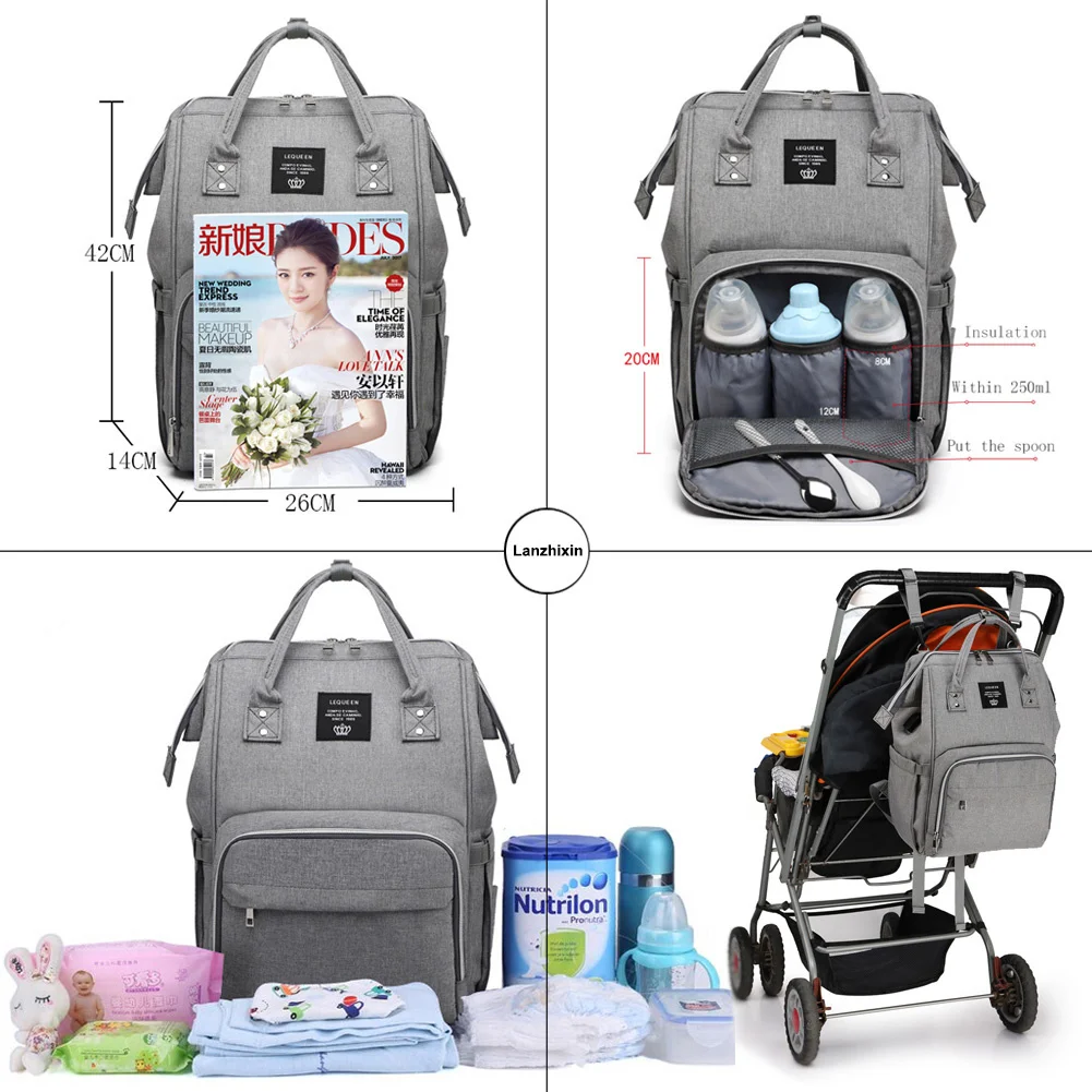 LEQUEEN Diaper Bag Pure Color Men's Mummy Baby Care Nappy Bag 44CM Large Capacity Waterproof Outdoor USB Backpack Travel Bag