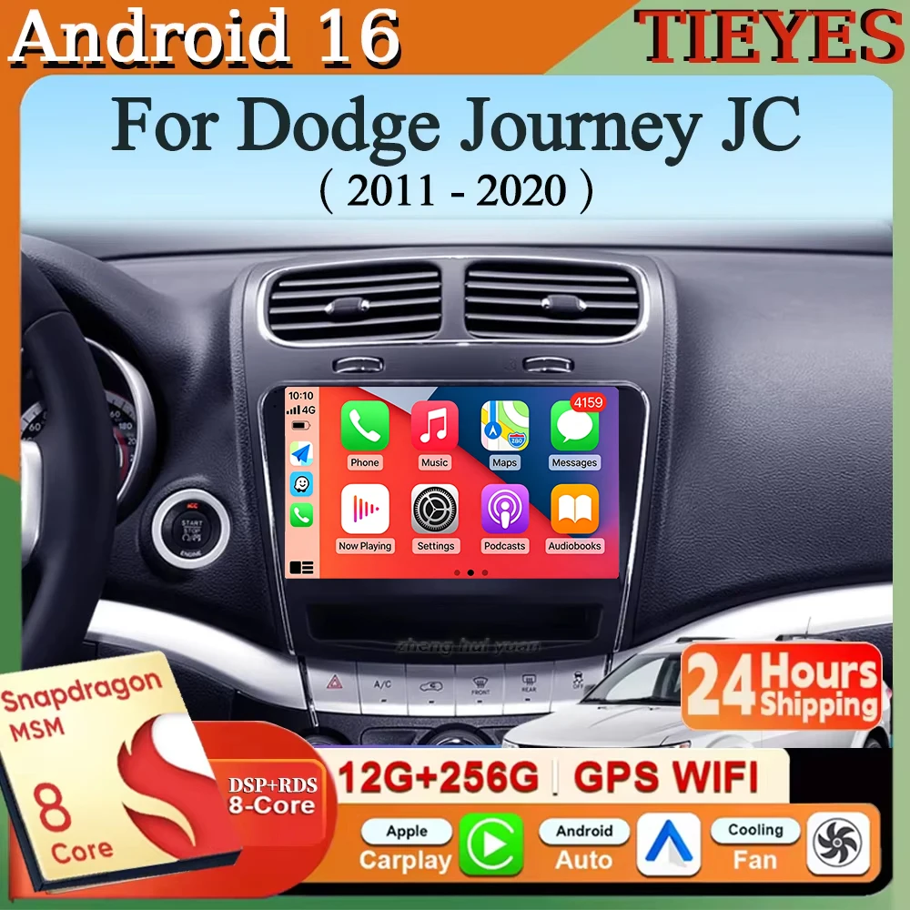 Radio para Auto con Android 16, Carplay y Auto, Navegación, Reproductor Multimedia Estéreo, QLED, GPS para Dodge Journey JC 2011-2020