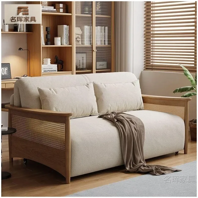 Intelligent Solid Wood Electric Sofa Bed Multi Function Folding Bed Two in One Living Room Double New Chinese Style