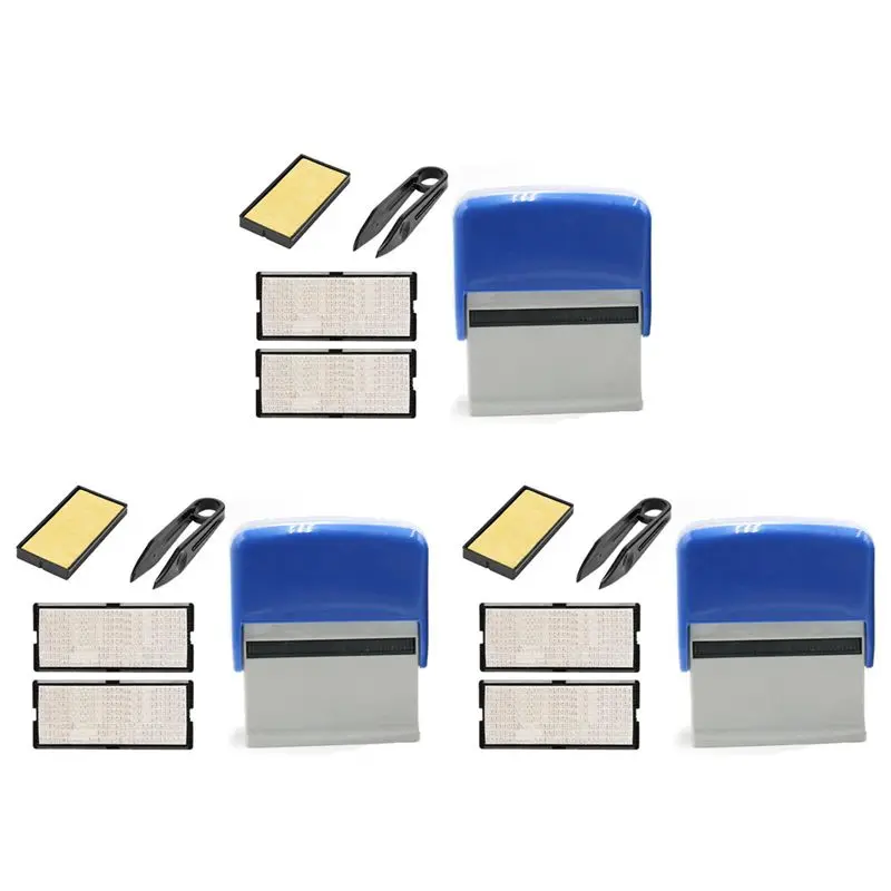 THIVN-3X Self Inking Stamp Set Custom Personalised DIY Name Number Address Printing Rubber Stamp With Tweezers Kit Blue
