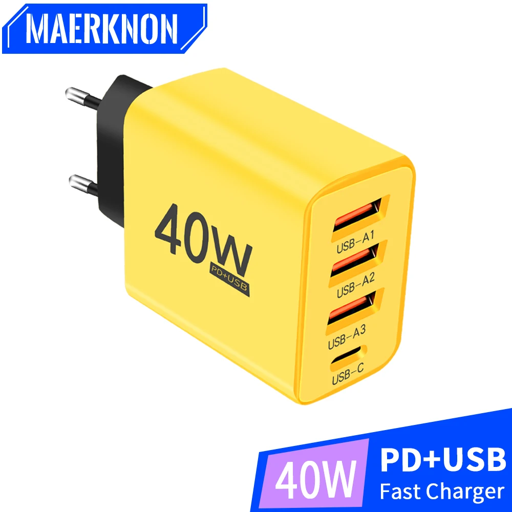 PD 40W USB Charger Fast Charging 4 Ports QC 3.0 Type C Phone Charger For Iphone 14 15 Pro Max Xiaomi 13 14 Ultra Huawei Samsung