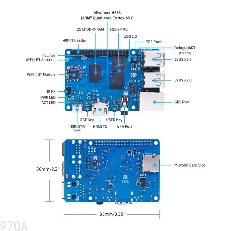 

97QA For Banana LPDDR4 2GB Single Board Computer Allwinner H618 ARM A53 WIFI