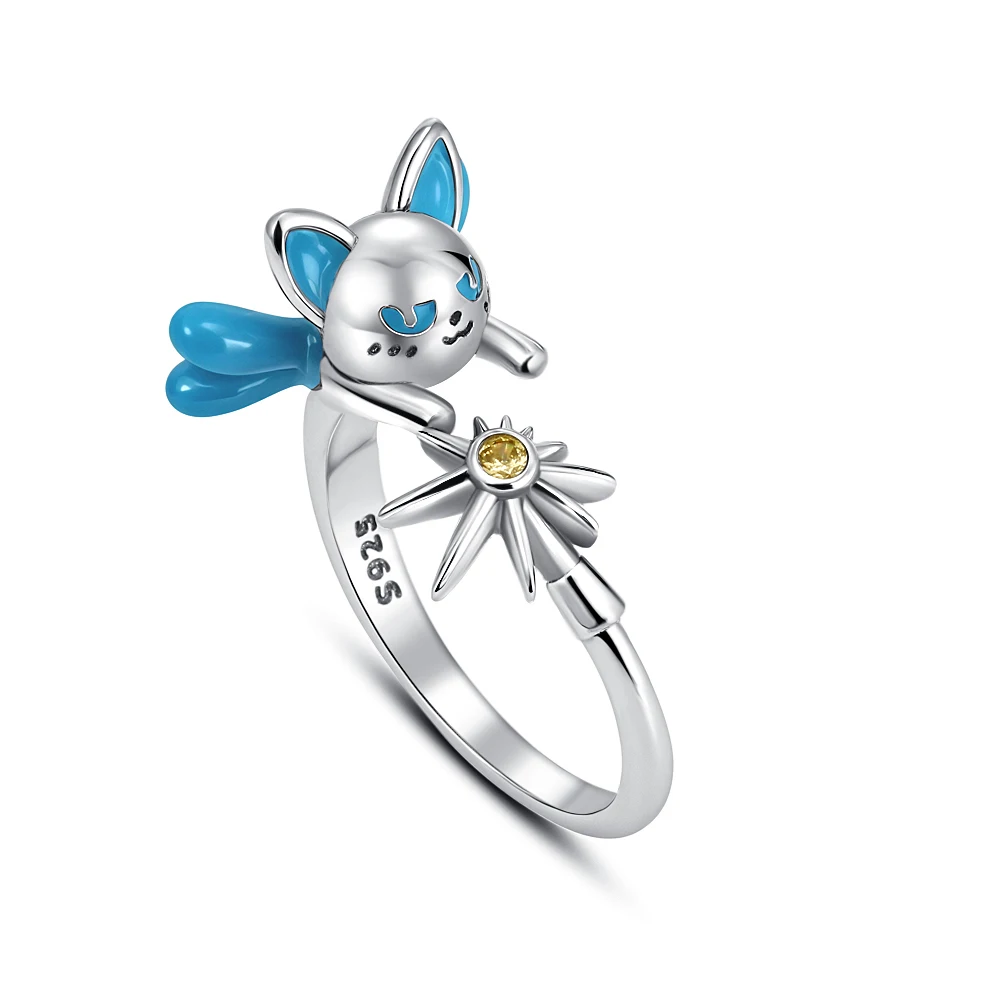 Women's 925 Sterling Silver Cat Flower Butterfly Ring