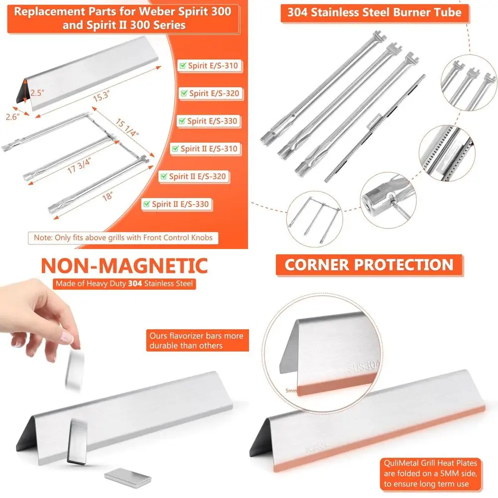 

Weber Spirit 300/II 300 Series Grill Parts: 15.3 Flavor Bars & 18 Burner Tube for E310, E320, E330 Models