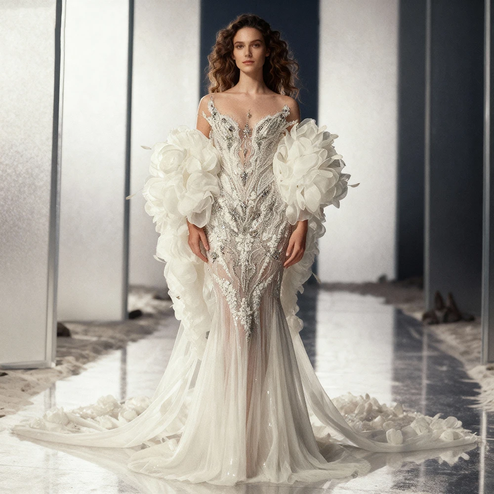 Luxe elegante bruiloft capes jurken voor speciale gelegenheden 3D bloem cape bruids sjaal damesjurk voor fotoshoot (alleen cape)