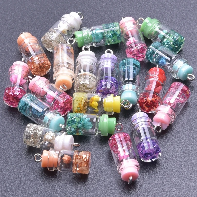 10/30/50/100pcs Flower Pendant Luminous Glow In Dark Fluorescent Glass Wish Bottle Charm For Necklace Jewelry Making Gift