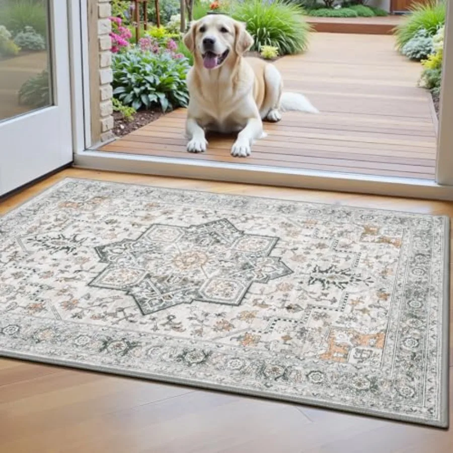 

Washable 2×3 Foot Soft NonSlip Indoor Rugs for Entryway Bathroom Kitchen Floor Vintage Boho Low Pile Design Rugs for Bedroom Nu