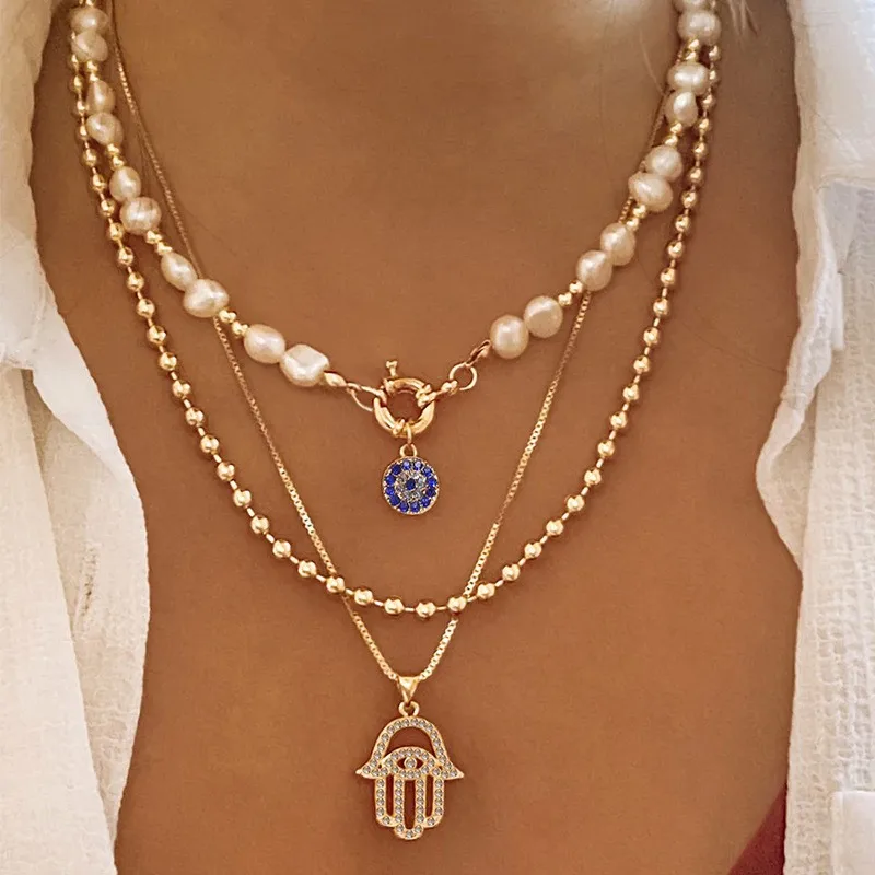Fashion eyes palm Necklace for Women Vintage Choker Necklace Pendant Jewelry Adjustable Chain