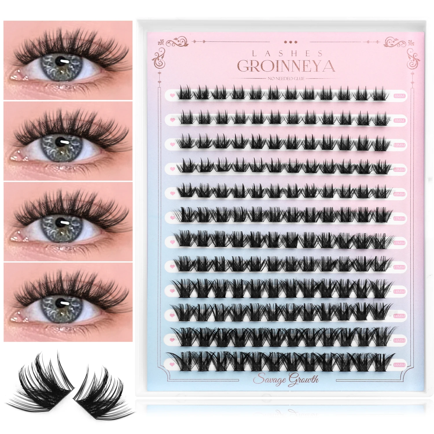 GROINNEYA Eyelashes Clusters Fluffy Cluster Lashes Volume Mixed Tray Lashes Cluster Wispy Lashes Eyelash extension