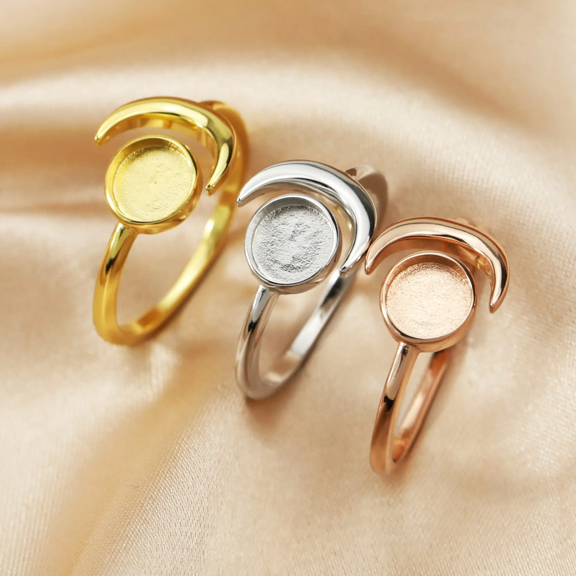 6MM Keepsake Mother Milk Resin Round Bezel Ring Settings Full Moon Solid 925 Sterling Silver Rose Gold Plated Ring 1294328