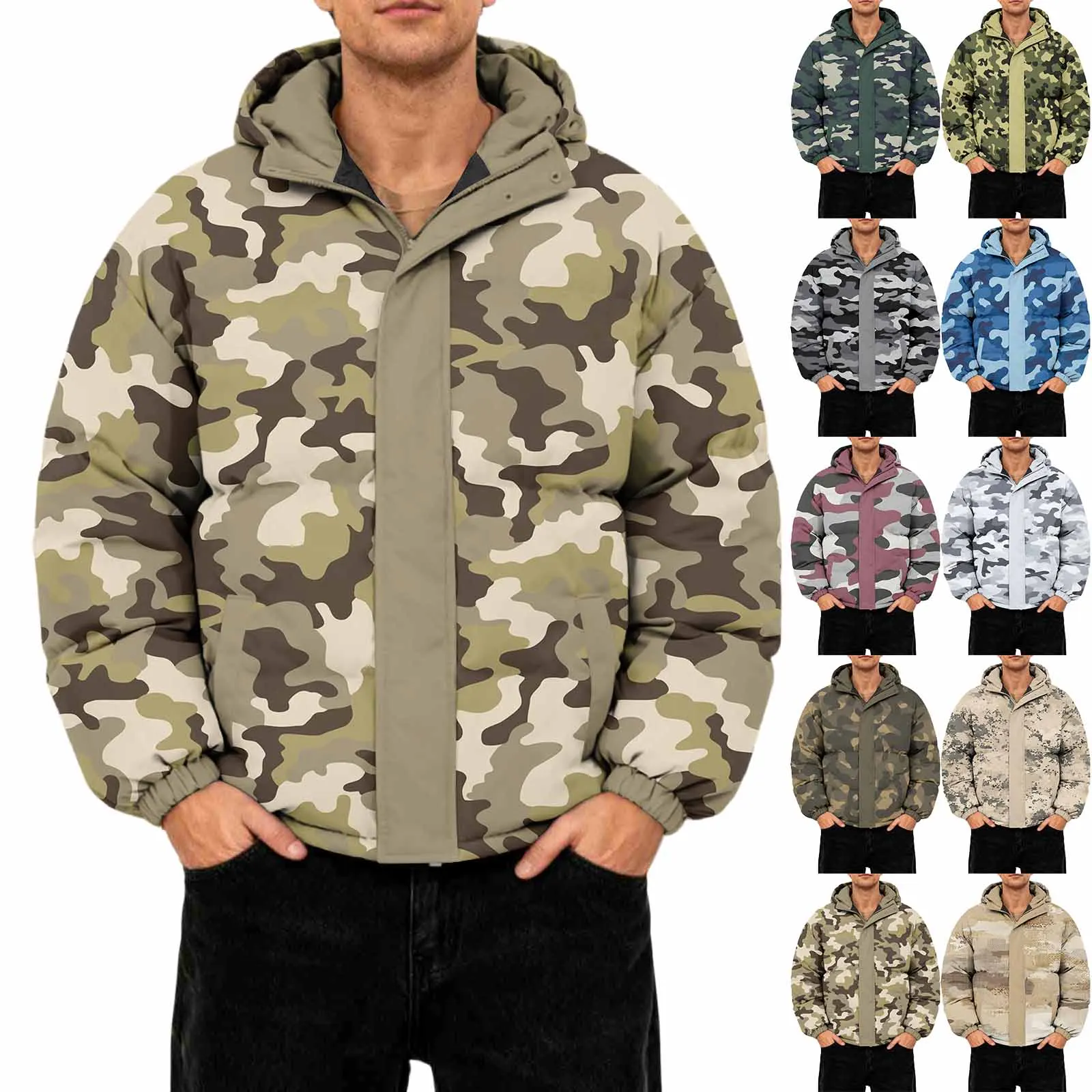 

Men's Oversized Casual Down Jacket Long Sleeves And Hood Casual Men's Jacket Autumn Winter Zip Up Jacket Fashion Jacket For Man