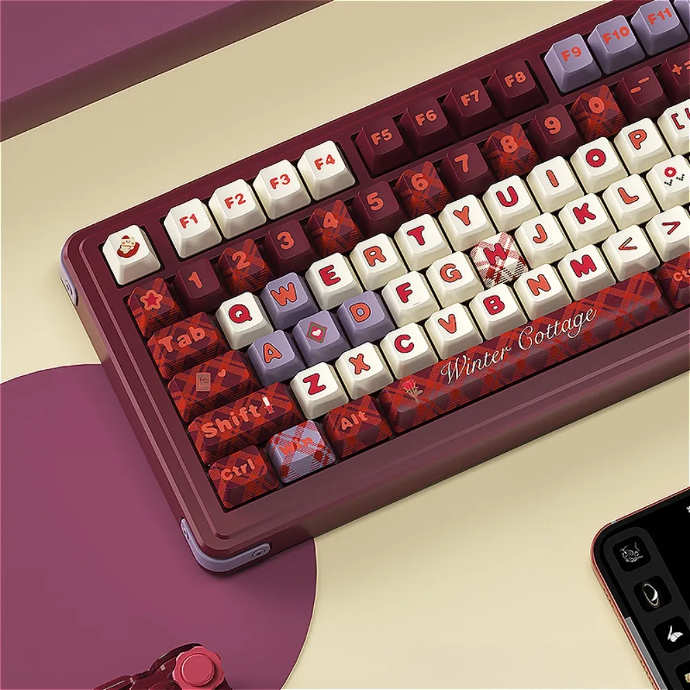 PBT Keycaps, Small Full Set, Cherry, Winter Cottage, Keycaps, Hot Sublimation, Mechanical Keyboard for Cherry MX 104/87/61