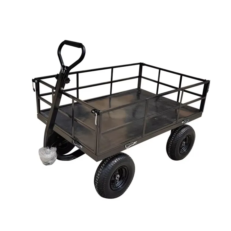 Outdoor Farm Yard Lawn Garden Camping 2-in-1 Wagon Cart Heavy Duty Utility Wagon Rotating Handle Steel Mesh Garden Cart
