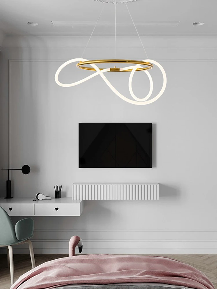 Minimalist Lights LED Neon Strip Ceiling Chandeliers Trendy Black/ Gold Hanging Lamps Home Lamps for Living Room Decoration