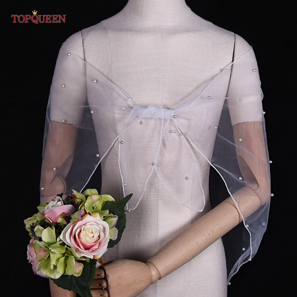 TOPQUEEN VG86 Top corto capa nupcial señoras Bolero de perlas chal nupcial accesorios de boda precioso chal de perlas