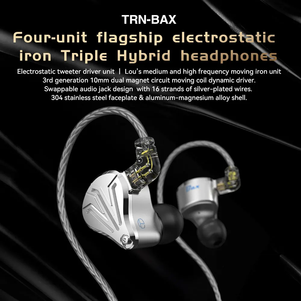 TRN BAX In-Ear HIFI Earphones BA+1DD+2EST Tribrid Metal IEMs DJ Monitor Running Sport Headphones Earplug Headset TRN Xuanwu MT3