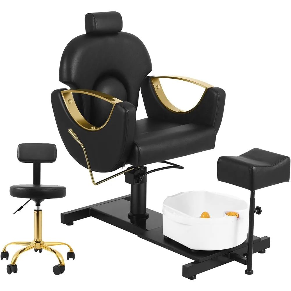 

Hydraulic Pedicure Chair, Reclining Pedicure Station Unit, 360 Degree Swivel Foot Spa Chair with Footrest and Massage Foot Bath