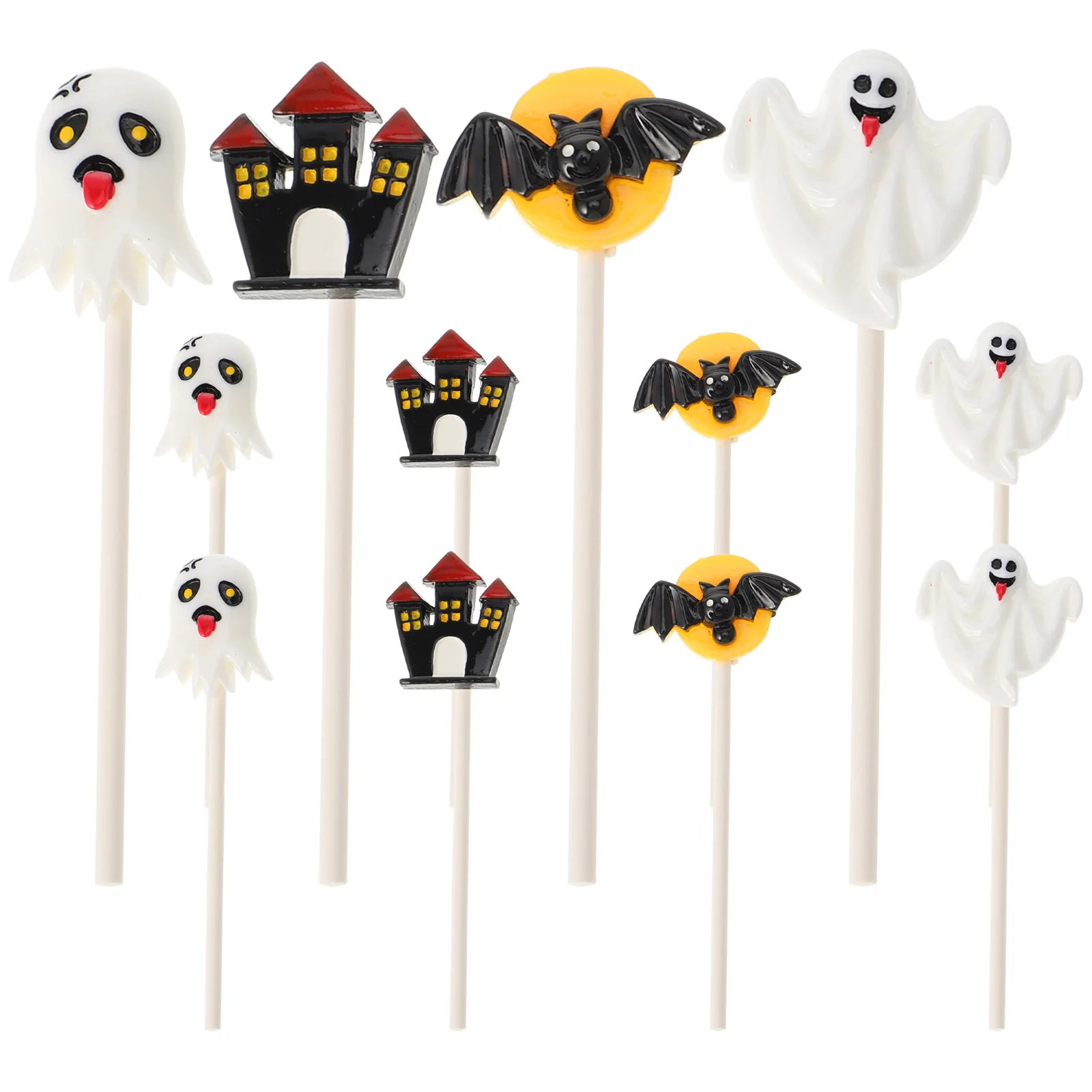 

12pcs Cake Decoration Flags Halloween Resin Castle Ghost Witch Pumpkin Cupcake Toppers For Baking Party Decorations