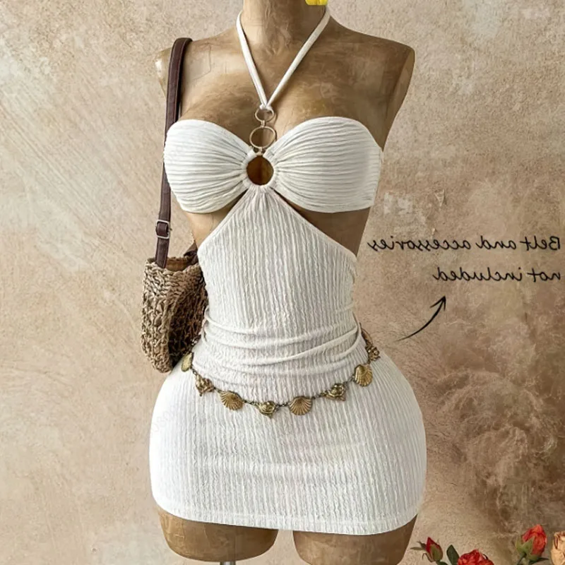 Neue Sommer Ärmellose Kleider für Damen Weißes Neckholder-Kleid Schlankes Sexy Rückenfreies Kleid Damen Vestidos De Verano Mujer Q3881