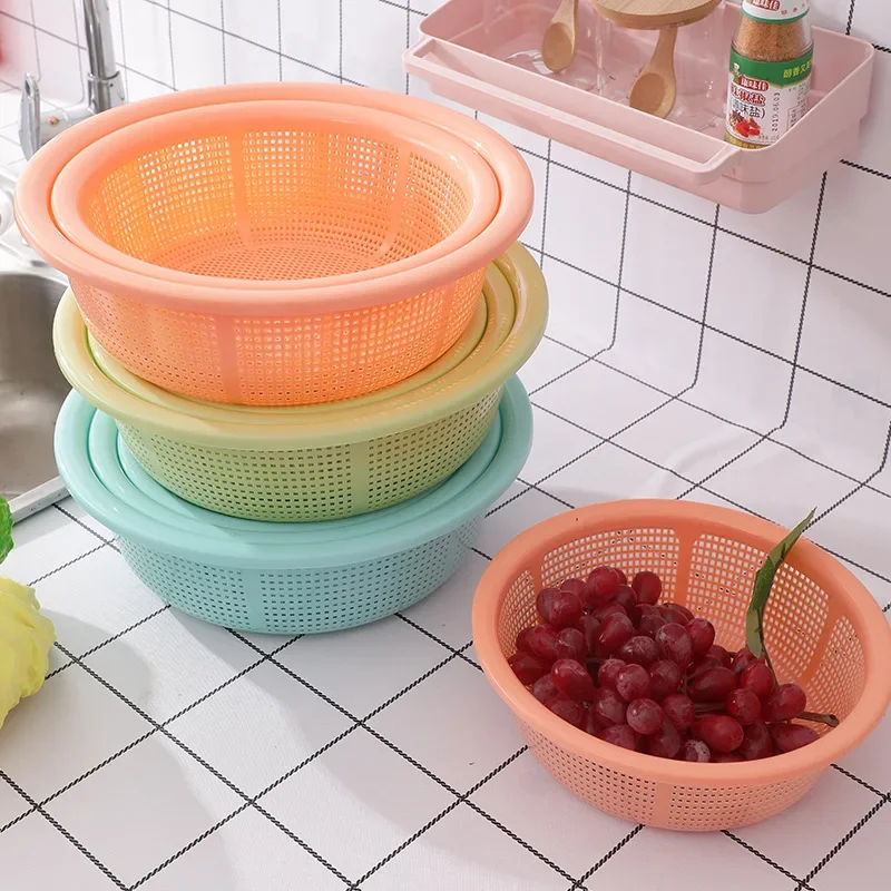 Kitchen Tools Simple Thickened  Plastic Washing Rice Sieve    Fruit and Vegetable Drainage Basket