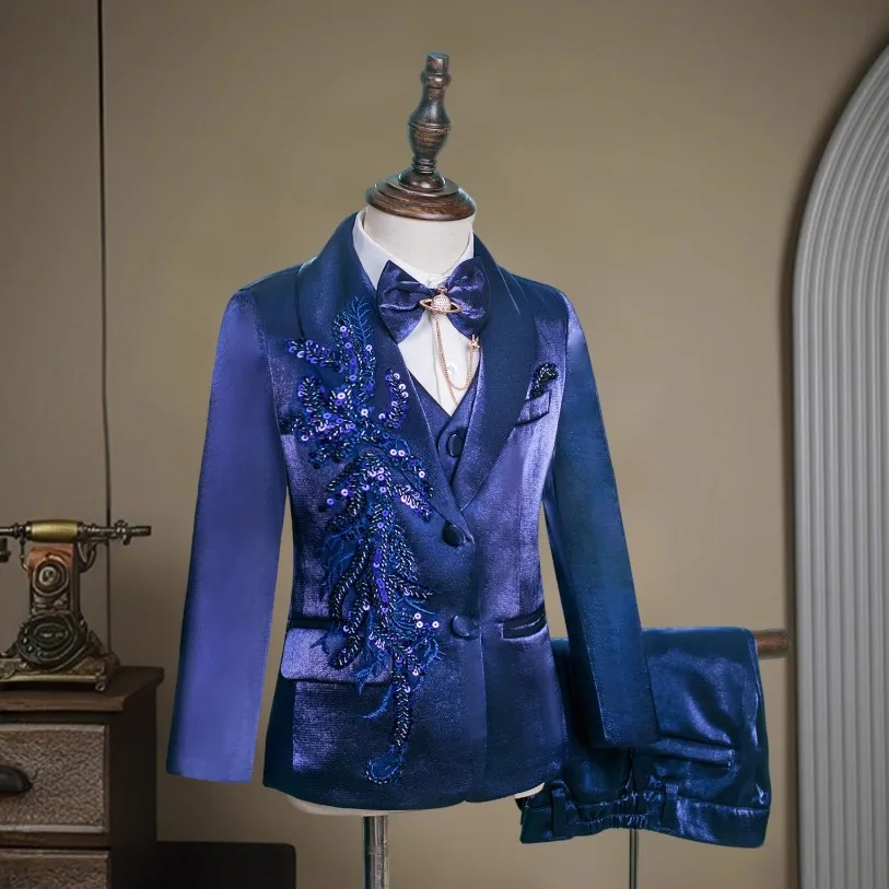 5PCS High-End-Kinder Anzüge Hochzeit Geburtstag Party Chinesischen Stil Host Klavier Leistung Kostüm Jungen Blazer Sets a4815 – Detail 4