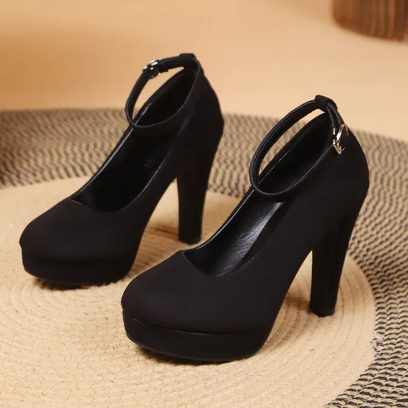 Women High Heels Fashion Suede Round Toe Female Platform Shoes Women Pumps Heeled Sandals Sexy Ankle Strap Footwear Big Size 42