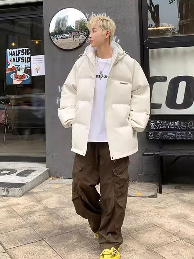 

Мужская утепленная куртка из искусственной кожи с хлопковой подкладкой, с капюшоном, зимняя, в уличном стиле, на молнии, теплая повседневная верхняя одежда