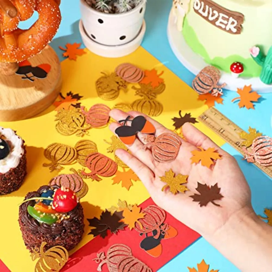 300 قطعة النثار اليقطين الصغير الذهب بريق سقوط الجدول النثار الجوزة مابل ليف للطفل دش الخريف الحصاد الشكر H #4