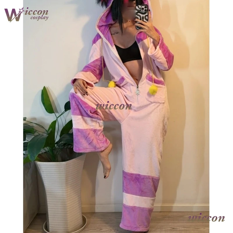 Game Street Fighter6 SF Han Juri Cosplay Costume Han Juri Pajamas Pink OnePiece Pajamas Women Girls Winter Pajamas Hallowen Suit