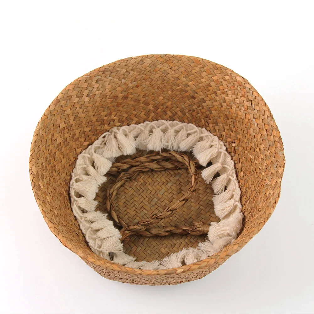 Foldable Handwoven Wicker Storage Baskets Potted Planter Laundry Basket Folding Eco-Friendly Boho Rattan Hanging Basket Seagrass