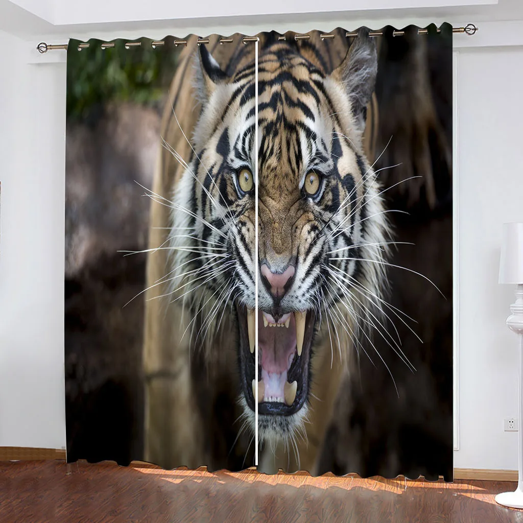 Customized Black Out Curtains For Bedroom Uk Animal Tiger Idea Bedroom Blackout Curtains 3D Super Soft Kids 2Pcs Thermal Insula